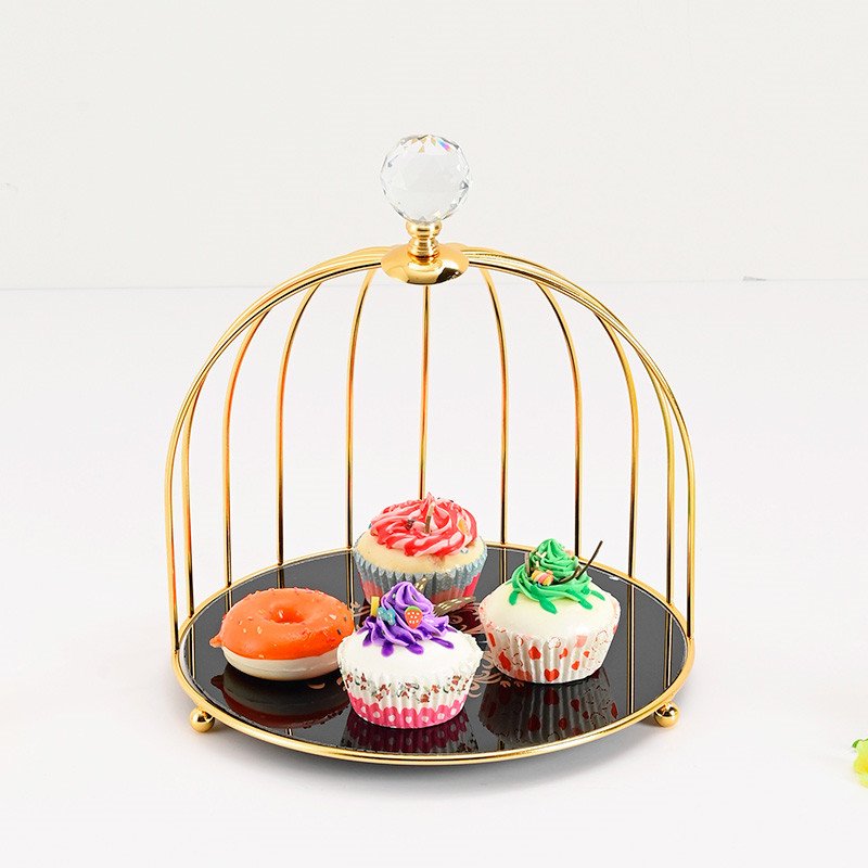 Wedding Christmas Decoration Supplies High Tea Display Stand 2 Tiers Bird Cage Metal Wire Ring Cake Stand