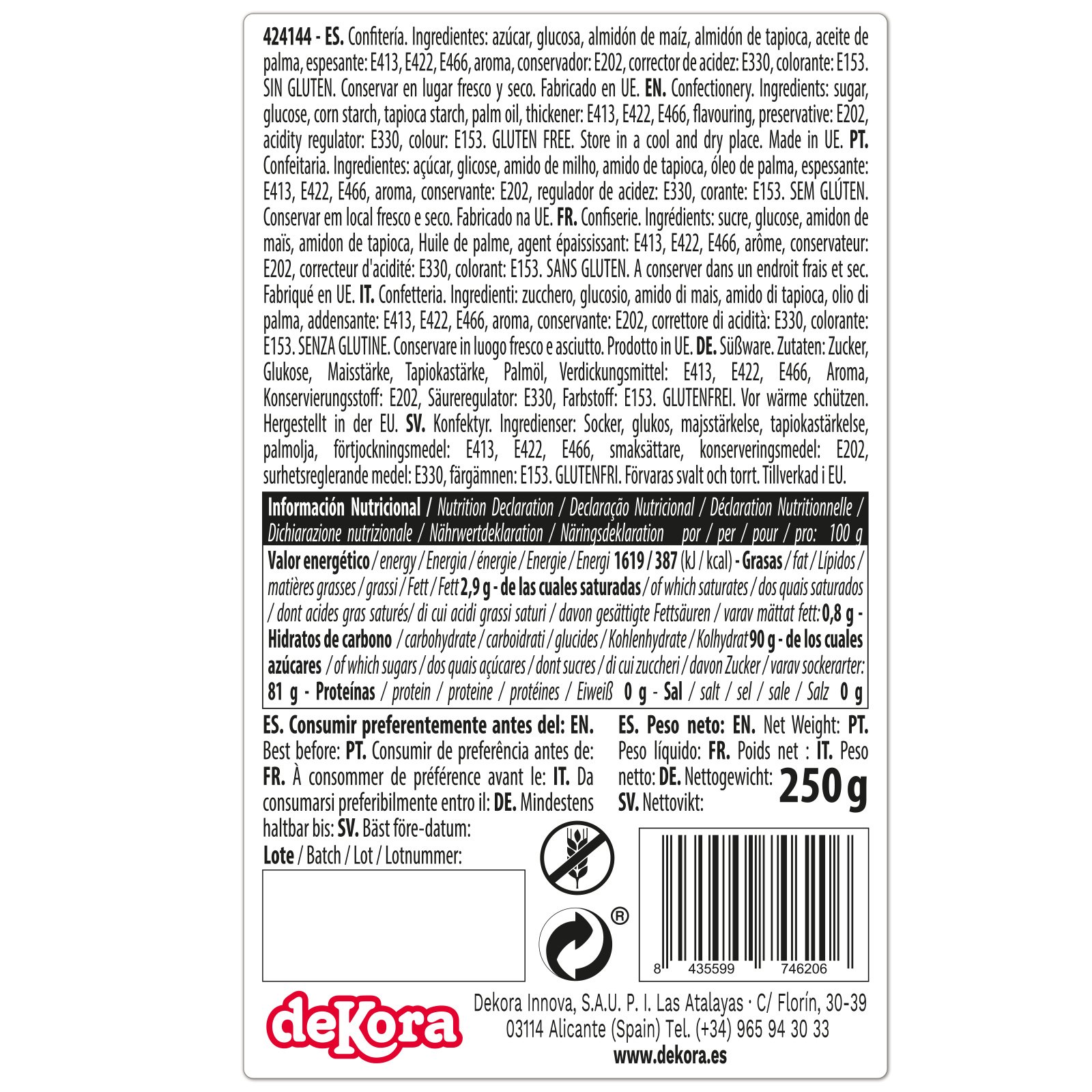 Dekora Brand Display Of 6 250G Edible Black Sugar Paste Fondant Perfect For Cake Decorating