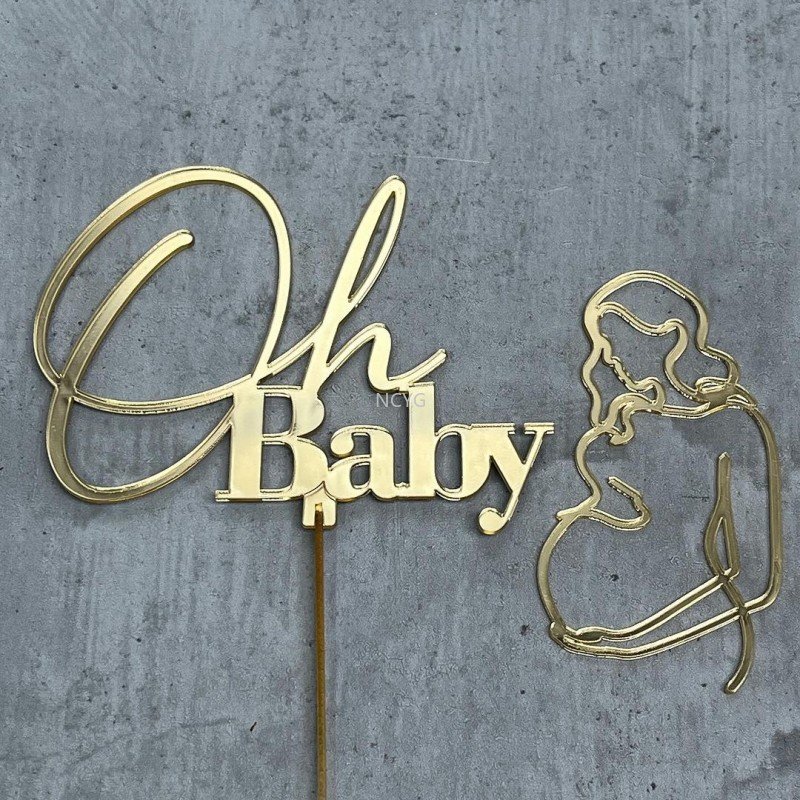 Simple lines acrylic expectant mother maternity cake decoration Happy birthday cake party decoration