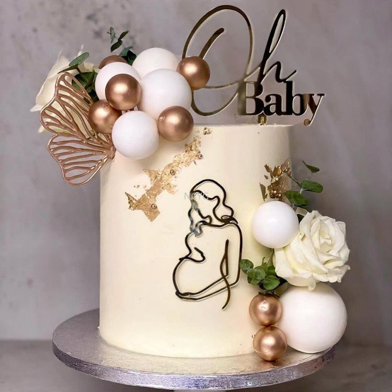 Simple lines acrylic expectant mother maternity cake decoration Happy birthday cake party decoration