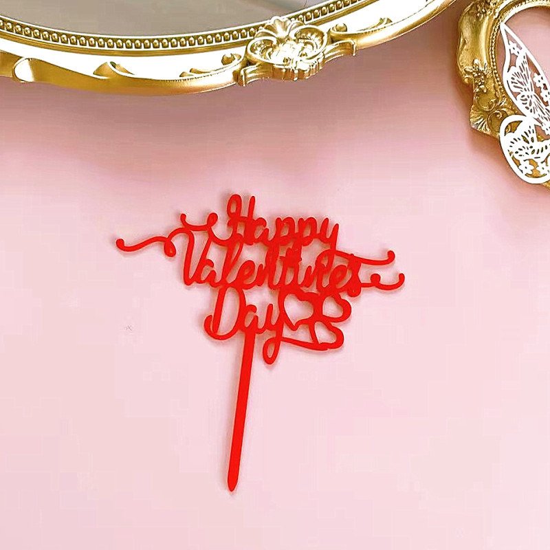 Rose Flower Love Cake Topper for Happy Valentine's Day Lover Spouse Married Couple Dating Cake Topper Acrylic Cake Decor XQA310