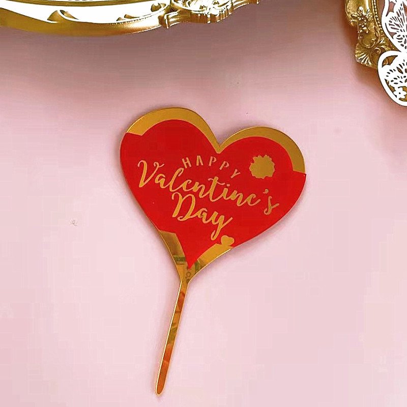 Rose Flower Love Cake Topper for Happy Valentine's Day Lover Spouse Married Couple Dating Cake Topper Acrylic Cake Decor XQA310