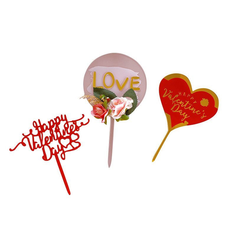 Rose Flower Love Cake Topper for Happy Valentine's Day Lover Spouse Married Couple Dating Cake Topper Acrylic Cake Decor XQA310