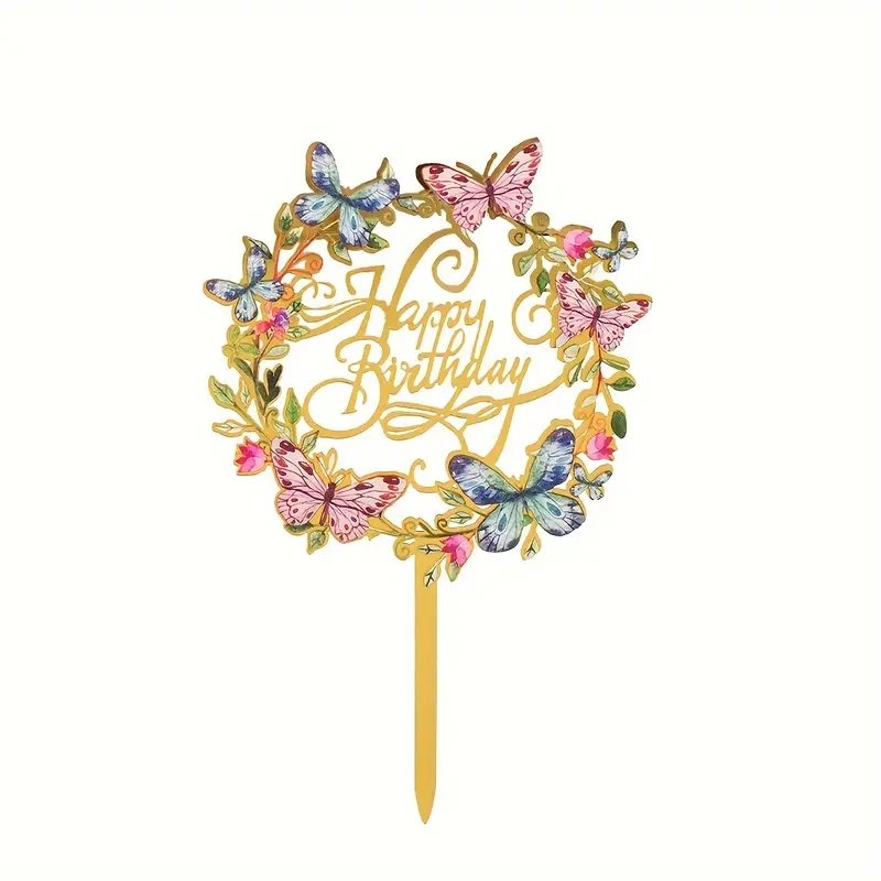 3D Butterfly Flower Happy Birthday Cake Topper Decoration Birthday Toppers Flowers And Butterflies Acrylic Birthday Cake Decor