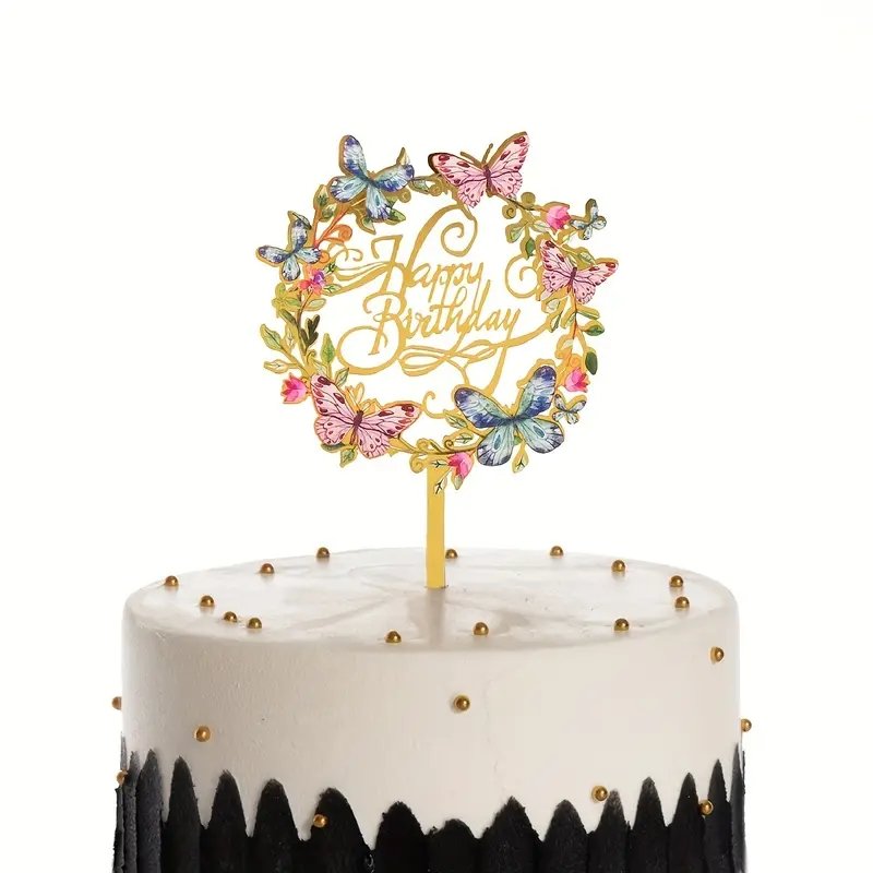 3D Butterfly Flower Happy Birthday Cake Topper Decoration Birthday Toppers Flowers And Butterflies Acrylic Birthday Cake Decor