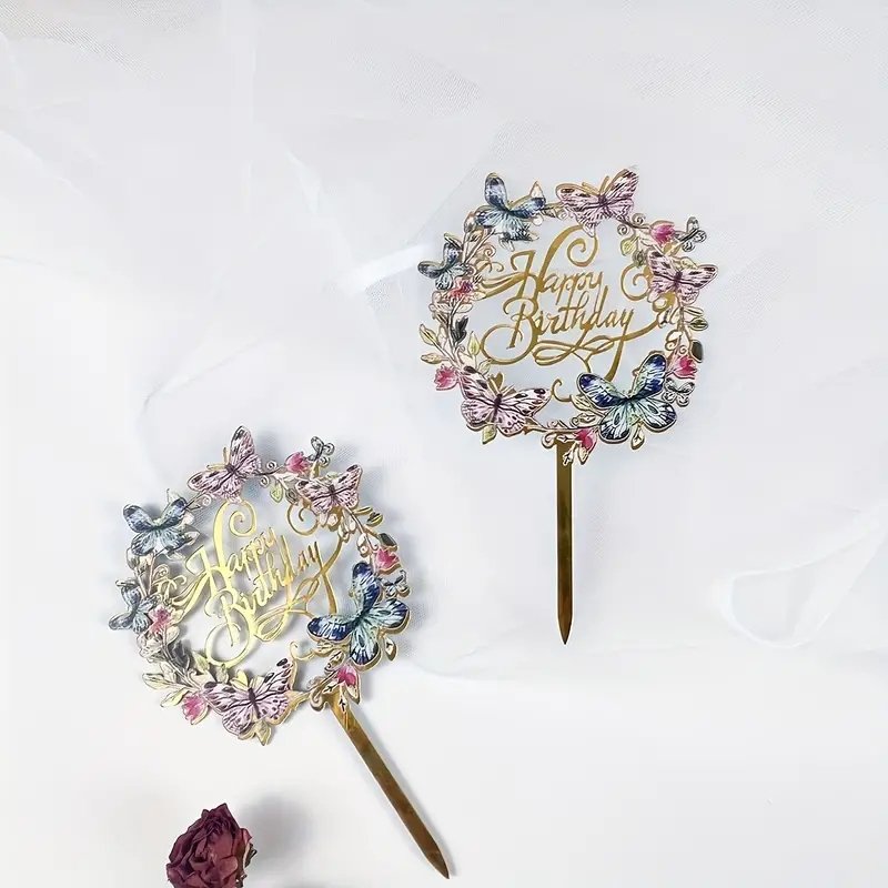 3D Butterfly Flower Happy Birthday Cake Topper Decoration Birthday Toppers Flowers And Butterflies Acrylic Birthday Cake Decor
