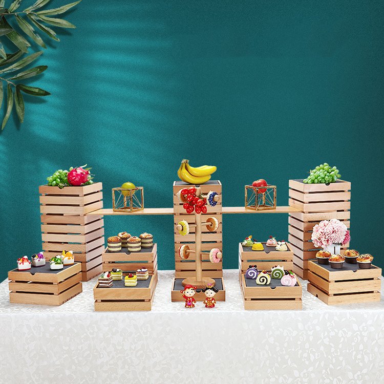 Tianxing Wedding Decoration Supplies Buffet Table Jewelry Dessert Display Stand Wooden Cake Stands Dessert Table Display Set