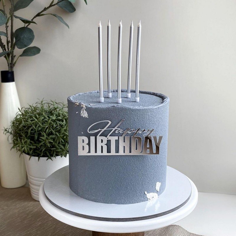 New Design Side Happy Birthday Cake Topper Gold Acrylic Cupcake Baking Tools Side Cake Decorations for Boy Girl Party Supplies