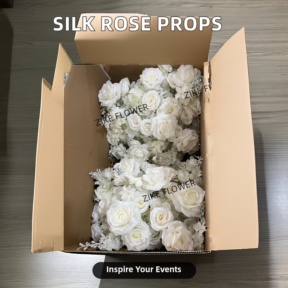 Quinceanera Wedding Decorations 5D White Silk Roses 8x8 White Fabric Flower Wall Christmas Graduation Event Photo Booth Props