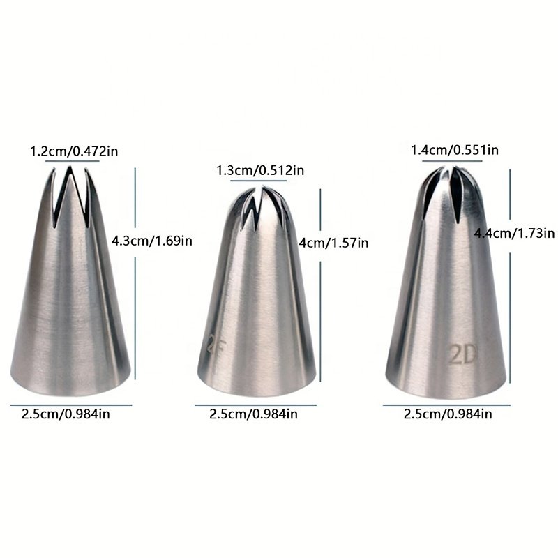 Wanlihao 3pcs/set 1M 2D 2F Wilton Nozzle Stainless Steel Icing Piping Tips Cake Nozzles Decorating Tools