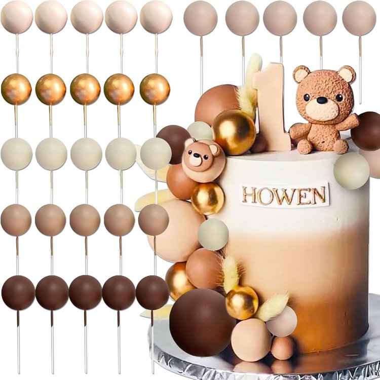 Boho Beige Balls Cake Decorations Brown Balls Gold Balls Cake Topper Cake Decorating for Baby Shower Birthday Wedding