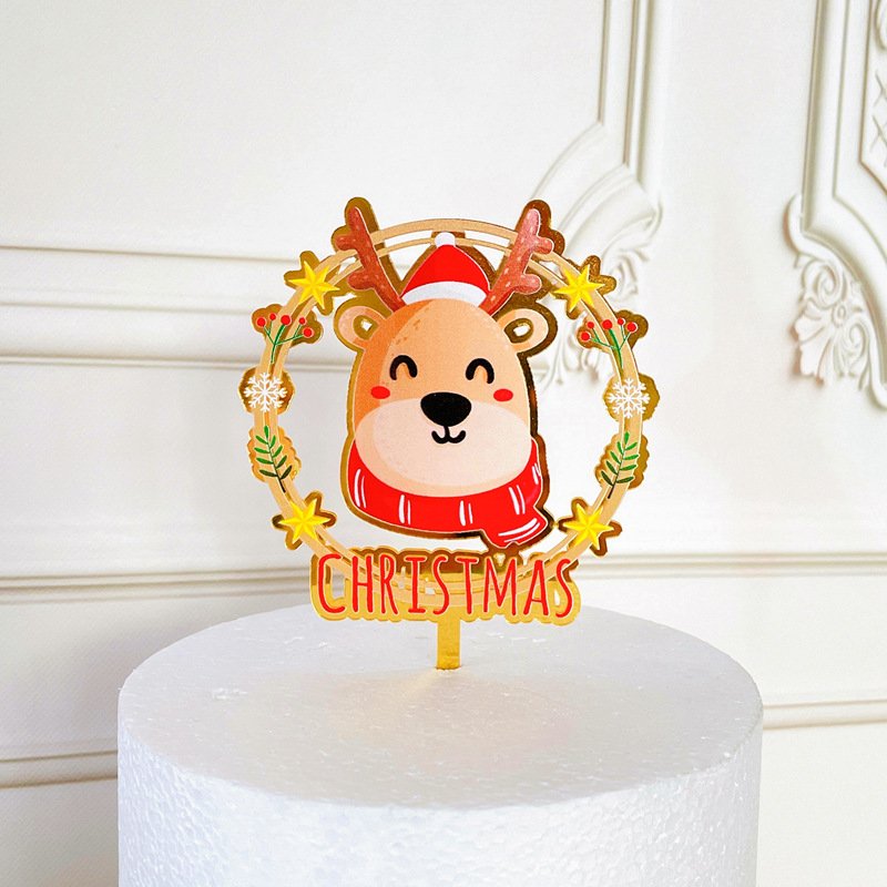Colorful Merry Christmas Party Cake Topper Snowman Elk Print Acrylic Christmas Cake Decorating Supplies Xmas Gifts Bake Supplies