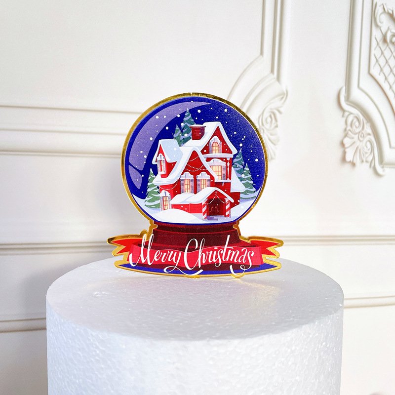Colorful Merry Christmas Party Cake Topper Snowman Elk Print Acrylic Christmas Cake Decorating Supplies Xmas Gifts Bake Supplies