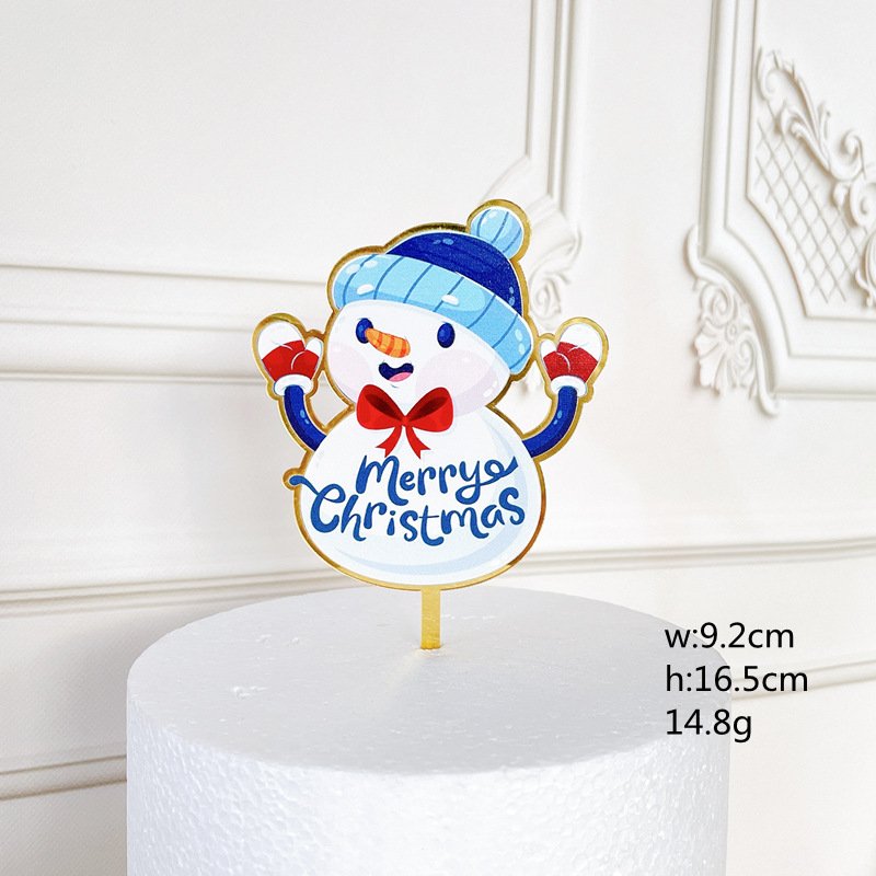 Colorful Merry Christmas Party Cake Topper Snowman Elk Print Acrylic Christmas Cake Decorating Supplies Xmas Gifts Bake Supplies