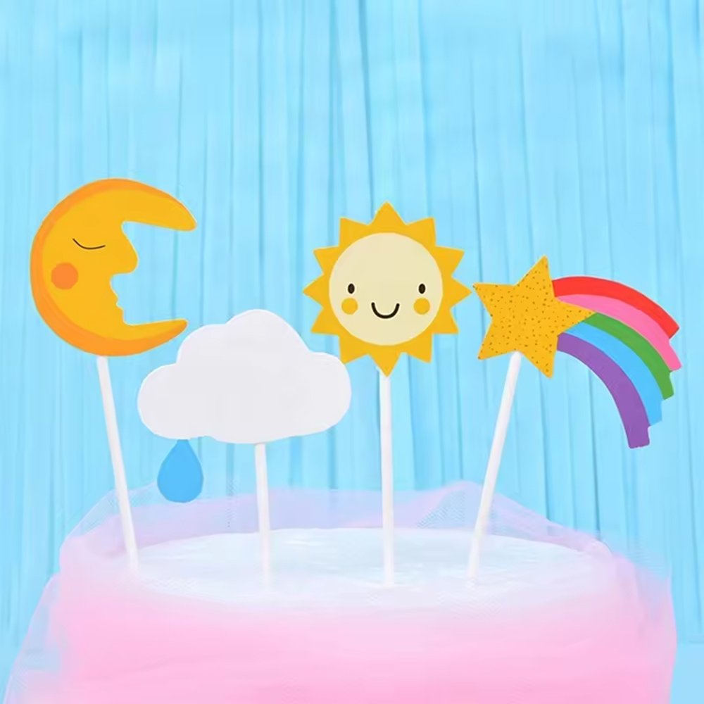 Colorful rainbow cloud balloon Moon star cake decoration top set garden wind cottage small tree birthday cake decoration top