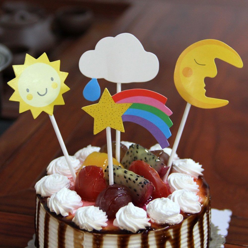 Colorful rainbow cloud balloon Moon star cake decoration top set garden wind cottage small tree birthday cake decoration top