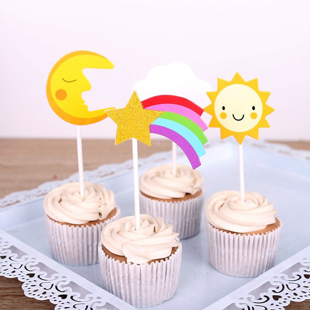 Colorful rainbow cloud balloon Moon star cake decoration top set garden wind cottage small tree birthday cake decoration top