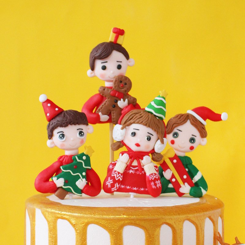 Christmas Tree 3d Doll Toy Ornament Pvc Plastic Father Santa Claus Cupcake Decoration Merry Christmas Cake Topper
