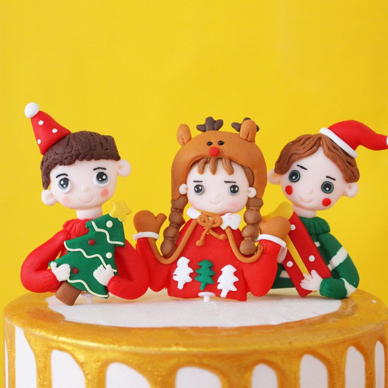 Christmas Tree 3d Doll Toy Ornament Pvc Plastic Father Santa Claus Cupcake Decoration Merry Christmas Cake Topper
