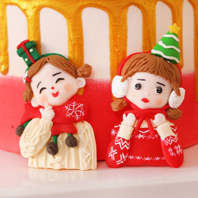 Christmas Tree 3d Doll Toy Ornament Pvc Plastic Father Santa Claus Cupcake Decoration Merry Christmas Cake Topper