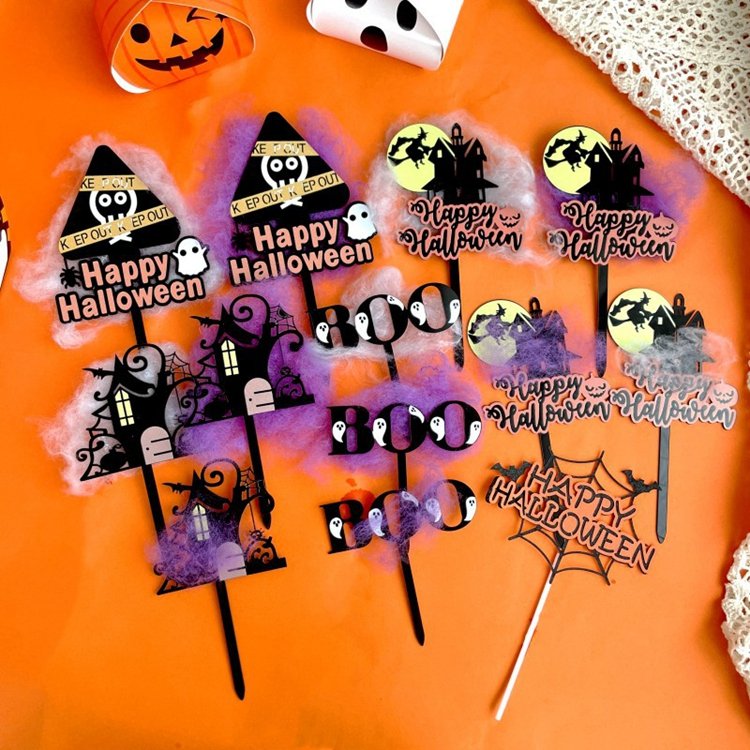 Hstyle Color Printed Acrylic Halloween Cake Topper Happy Halloween Boo Cake Inserts Wedding Festival Kids Birthday Party Decors