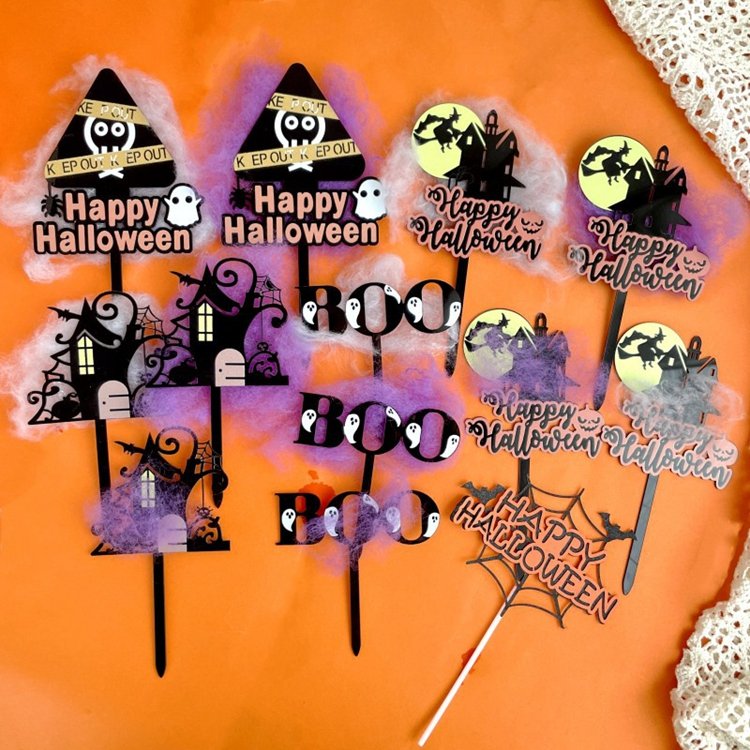 Hstyle Color Printed Acrylic Halloween Cake Topper Happy Halloween Boo Cake Inserts Wedding Festival Kids Birthday Party Decors