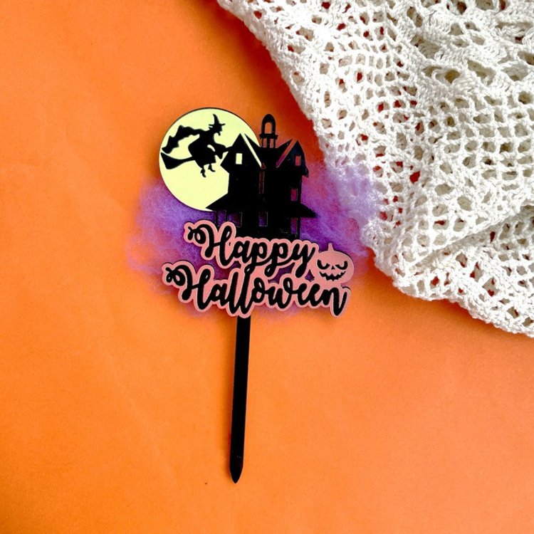 Hstyle Color Printed Acrylic Halloween Cake Topper Happy Halloween Boo Cake Inserts Wedding Festival Kids Birthday Party Decors