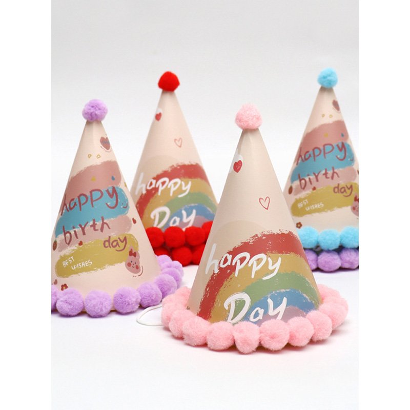 Rainbow Party Birthday Hat Adult Children Cute Cartoon Birthday Hat Cake Decoration Hairball Hat