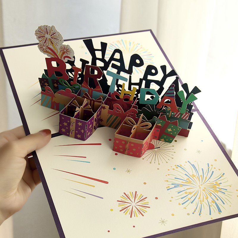 3D Birthday Cake decoration Folding Paper Greeting Card Creative Engraving Three-dimensional Birthday Blessing Card