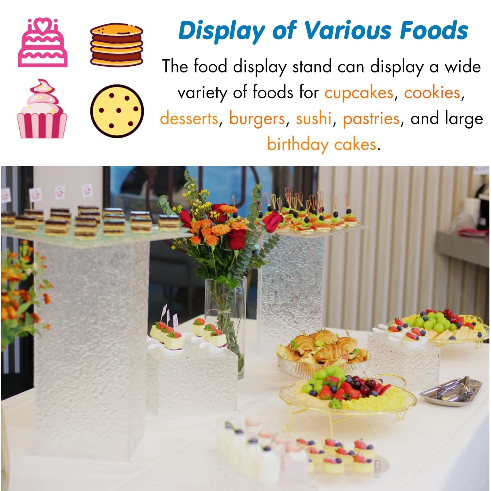 Factory wholesale 9pcs banquets food cakes Dessert display stand acrylic box Acrylic cake tray wedding centerpieces for party