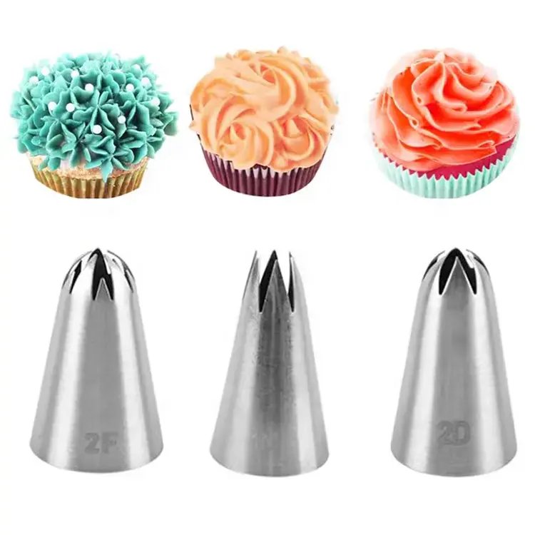 Homesun Popular Sale Wilton Stainless Steel 1M / 2D / 2F Nozzle Icing Piping Tips Cake Decorating Nozzles
