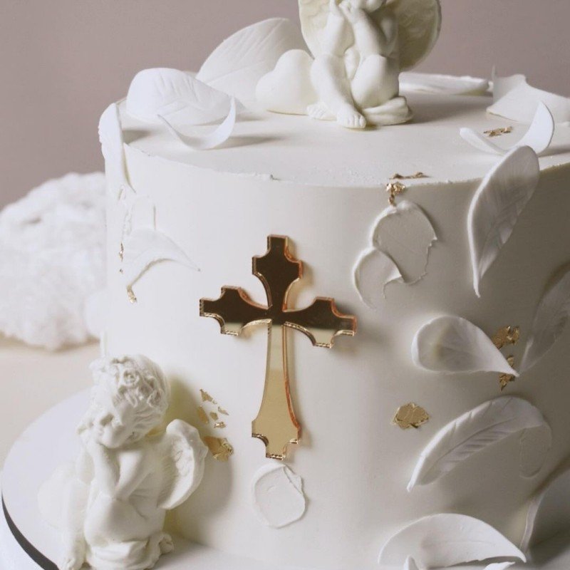 Wholesale Baby Baptism Holy Communion Supplies Cake Decoration Acrylic Peace Cross Shape Topper