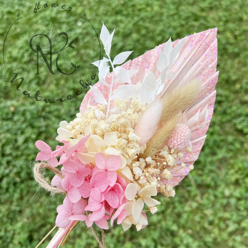 cake decorating supplies wholesale100% natural preserved hydrangea dried flower palm leaf birthday cake toppers