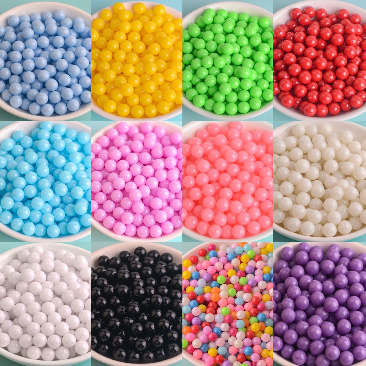 500g/bag Well Selling Mult Size Colorful Round Plastic Beads No Hole Bulk Beads for Slime Filling Diy Decoration Accessories