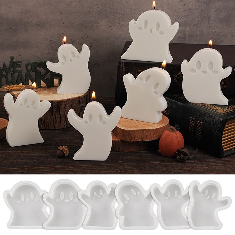 YS Six Funny Ghost Candle Silicone Mold DIY Cement Plaster Aromatherapy Resin Handmade Mould Halloween Ornaments Home Decor Mold