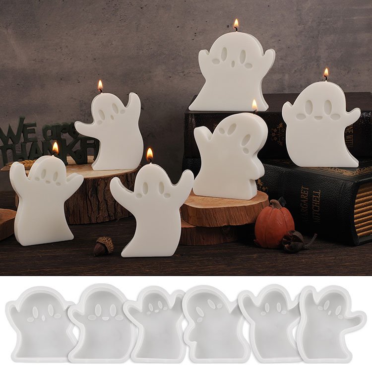 YS Six Funny Ghost Candle Silicone Mold DIY Cement Plaster Aromatherapy Resin Handmade Mould Halloween Ornaments Home Decor Mold