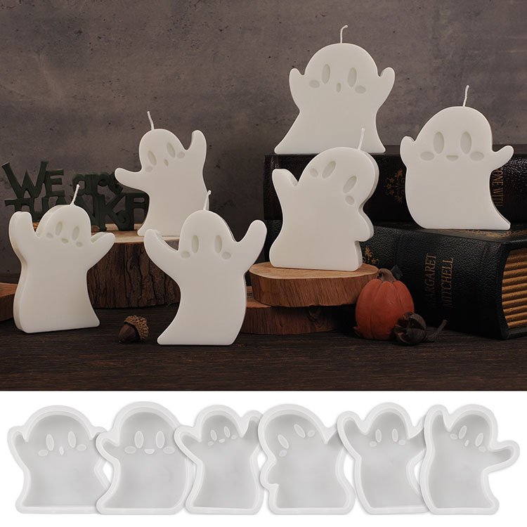YS Six Funny Ghost Candle Silicone Mold DIY Cement Plaster Aromatherapy Resin Handmade Mould Halloween Ornaments Home Decor Mold