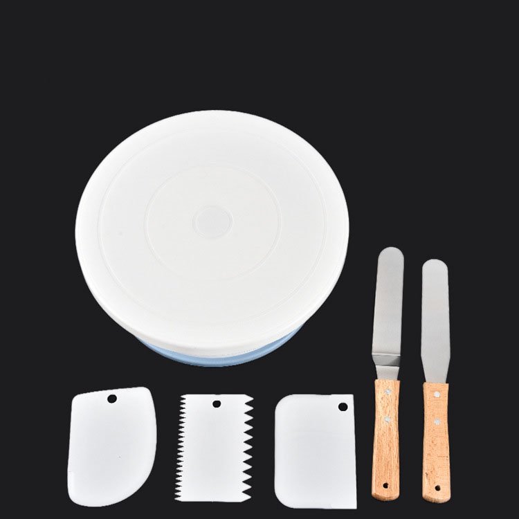 Manual rotating cake table 6 sets baking cake tools scraper rotating plastic decorating table