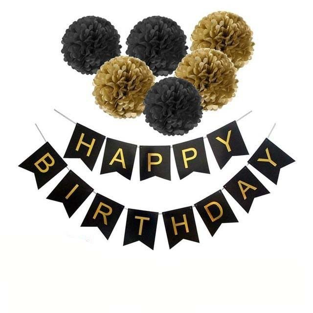 Happy birthdays Decoration paper Flowers Tissue Paper Pom Poms for Party Decoration