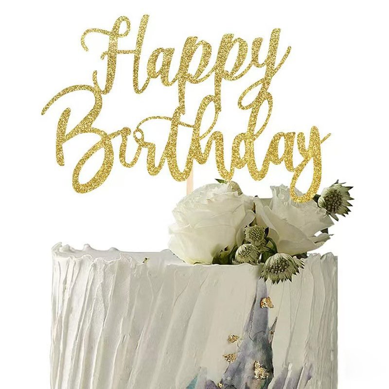 Handmade Sparkling Paper Happy Birthday Cake Top Decoration Cake Colorful Flag Insertion Birthday Party Decoration Supplies