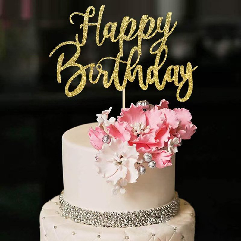Handmade Sparkling Paper Happy Birthday Cake Top Decoration Cake Colorful Flag Insertion Birthday Party Decoration Supplies