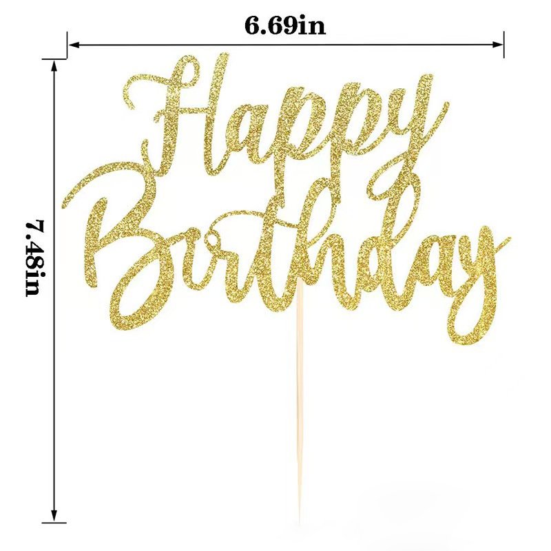 Handmade Sparkling Paper Happy Birthday Cake Top Decoration Cake Colorful Flag Insertion Birthday Party Decoration Supplies