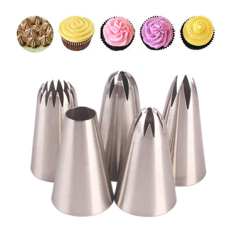 Cream Piping Nozzles 2F 2A 2D 1M 6B Cake Decorating Tools Seamless 304 Stainless Steel Medium Bean Cookies Icing Piping Tips