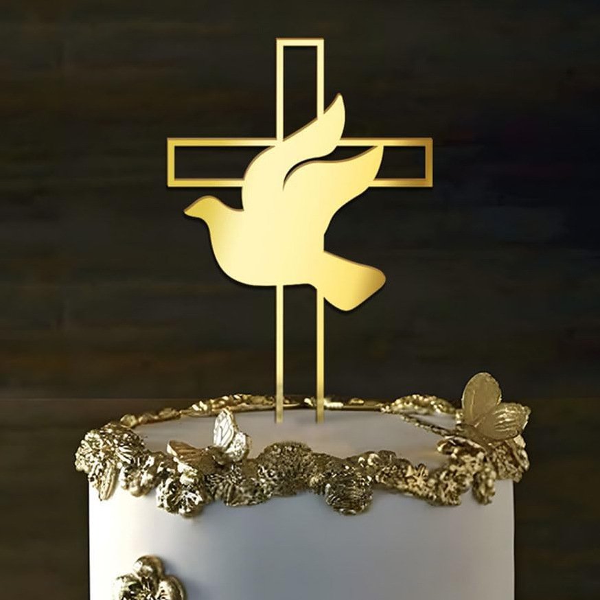 2024 New Religious Baptism Decoration First Communion Christening Cross Cake Topper