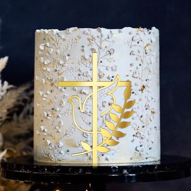 2024 New Religious Baptism Decoration First Communion Christening Cross Cake Topper