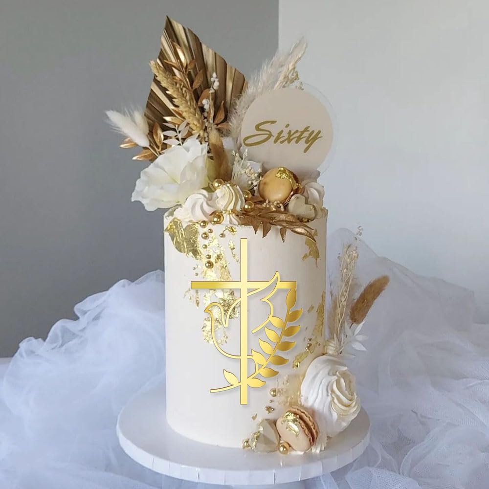 2024 New Religious Baptism Decoration First Communion Christening Cross Cake Topper