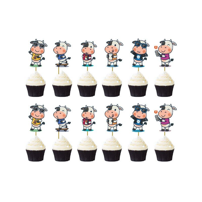 Cow Theme Birthday Party Decorations Party Balloons Flags Cupcake Toppers Cake Flag Baby Shower Disposable Tableware Set