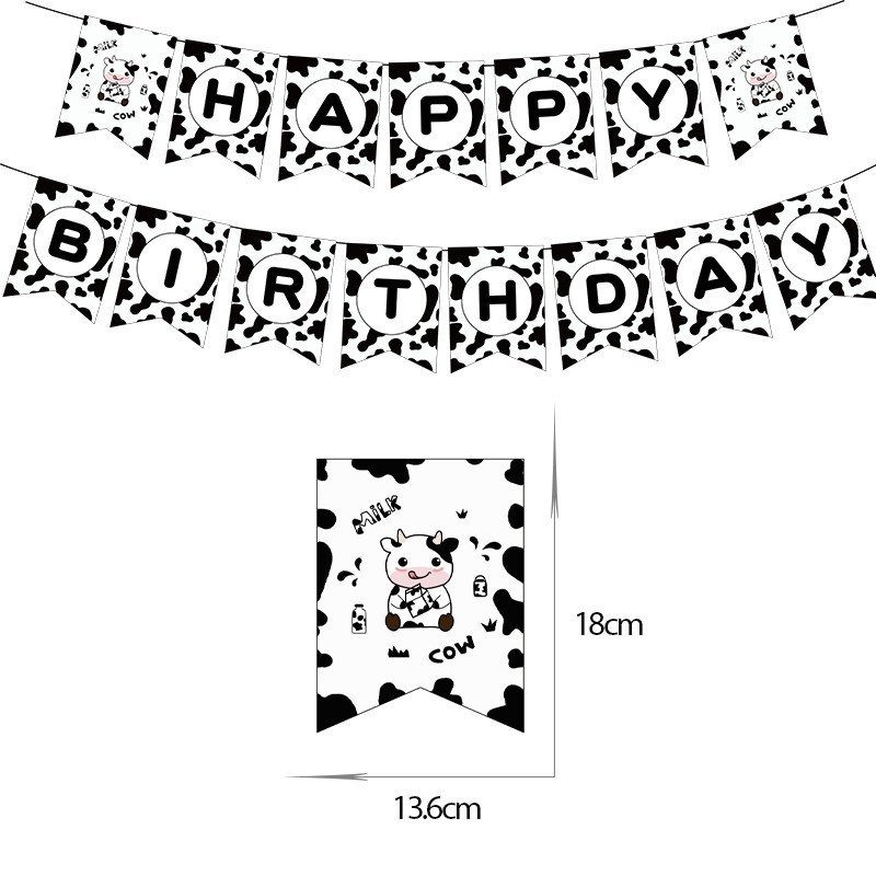 Cow Theme Birthday Party Decorations Party Balloons Flags Cupcake Toppers Cake Flag Baby Shower Disposable Tableware Set