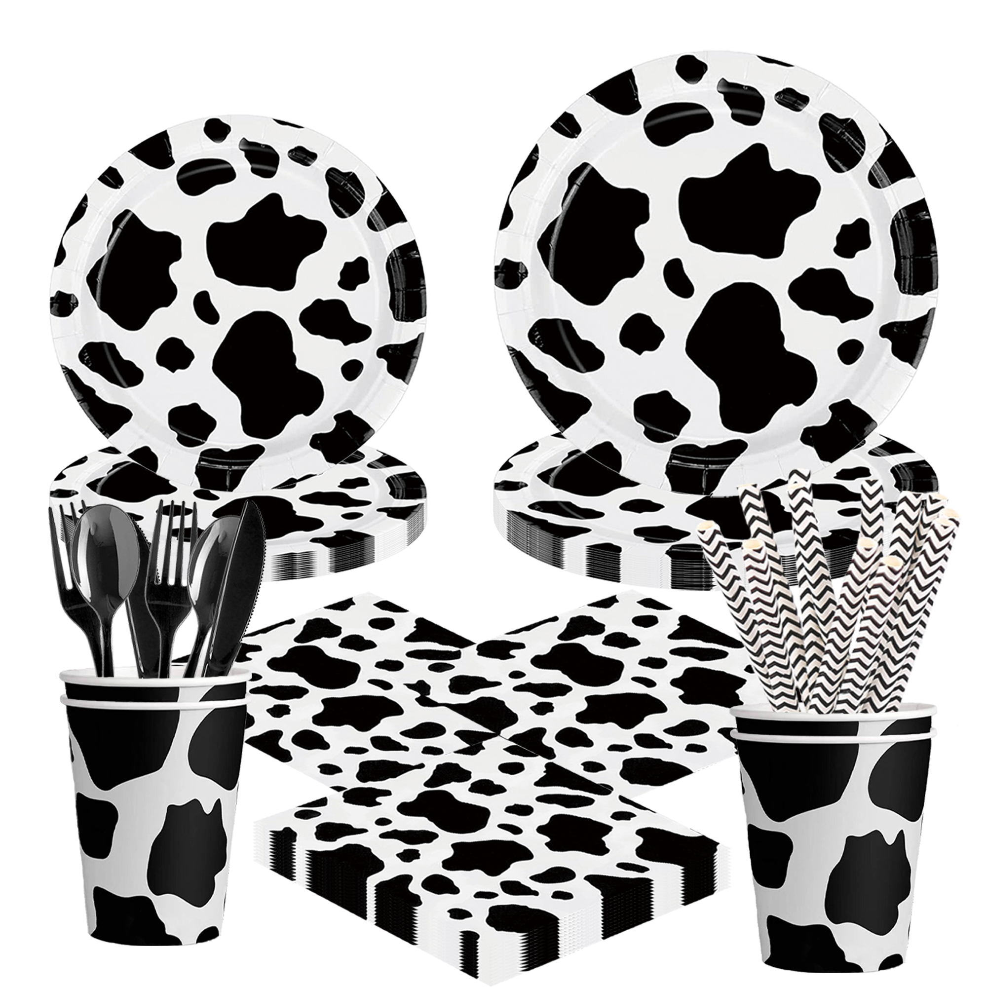Cow Theme Birthday Party Decorations Party Balloons Flags Cupcake Toppers Cake Flag Baby Shower Disposable Tableware Set
