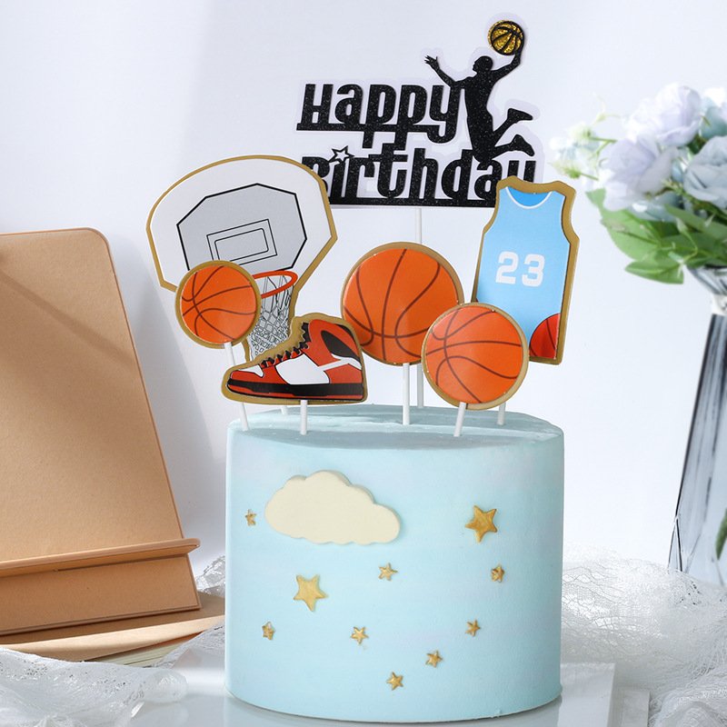 Paper Soccer & basketball Ball Cake Topper Decorations For Theme Party Football Player Boy Birthday Sport Supplies